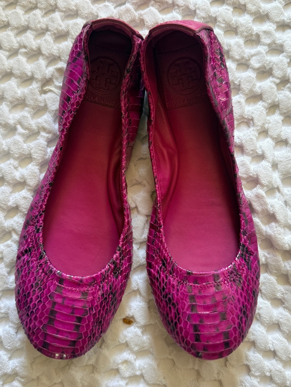 Tory Burch Pink Snake-Print Ballet Flats